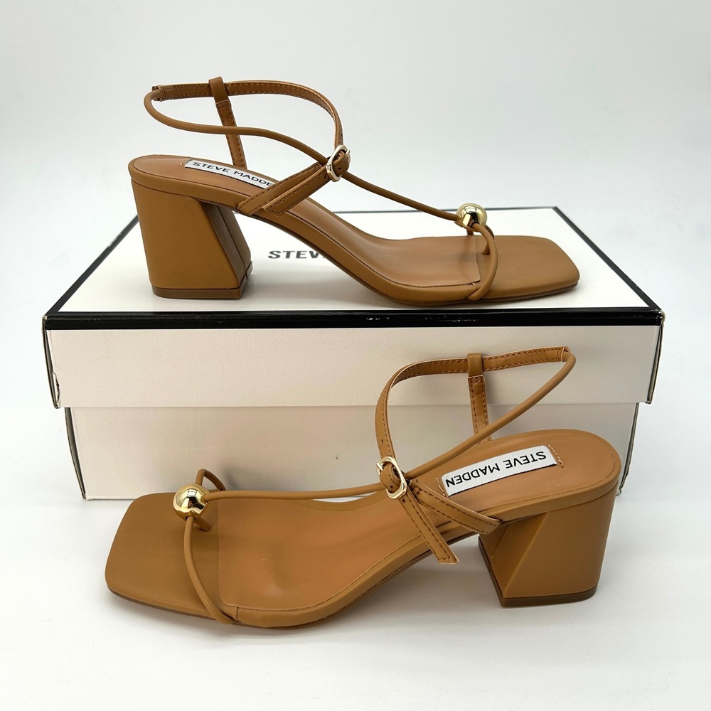 Block Heel Sandals Steve Madden Ariaa Womens Size 7.5 Tan Square Open Toe NEW